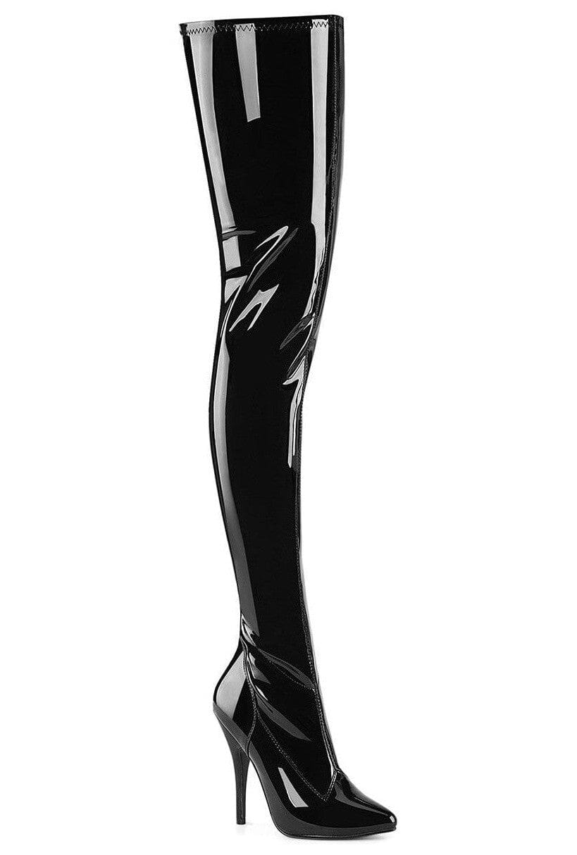Pleaser SEDUCE-4000 Black Patent Thigh Boot in Black Patent from SexyShoes.com