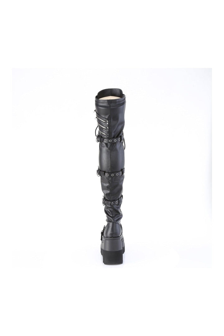SHAKER-420 Black Vegan Leather Thigh Boot-Thigh Boots-SEXYSHOES.COM