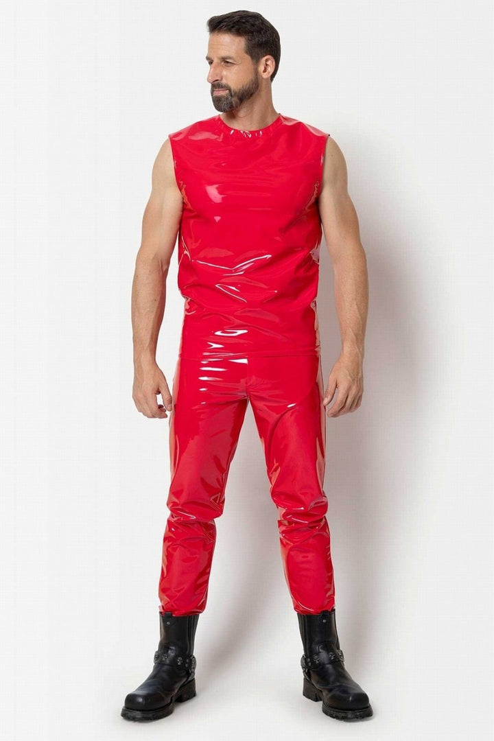 SHAWN Hot Red Vinyl Trousers-Fetish Pants-SEXYSHOES.COM