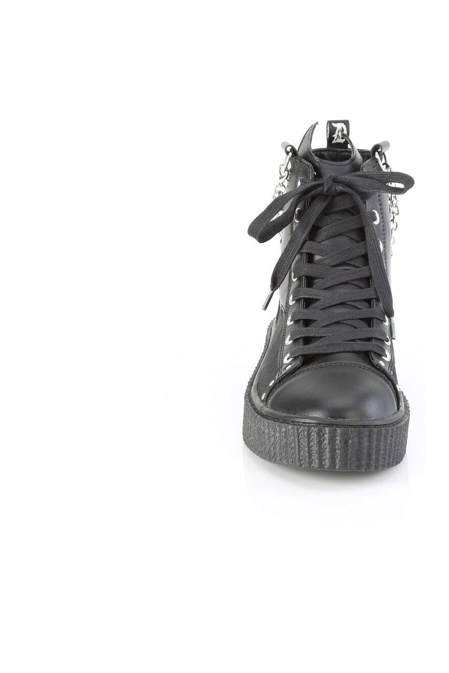 Demonia SNEEKER-230 Black Vegan Leather Creeper in Black Vegan Leather