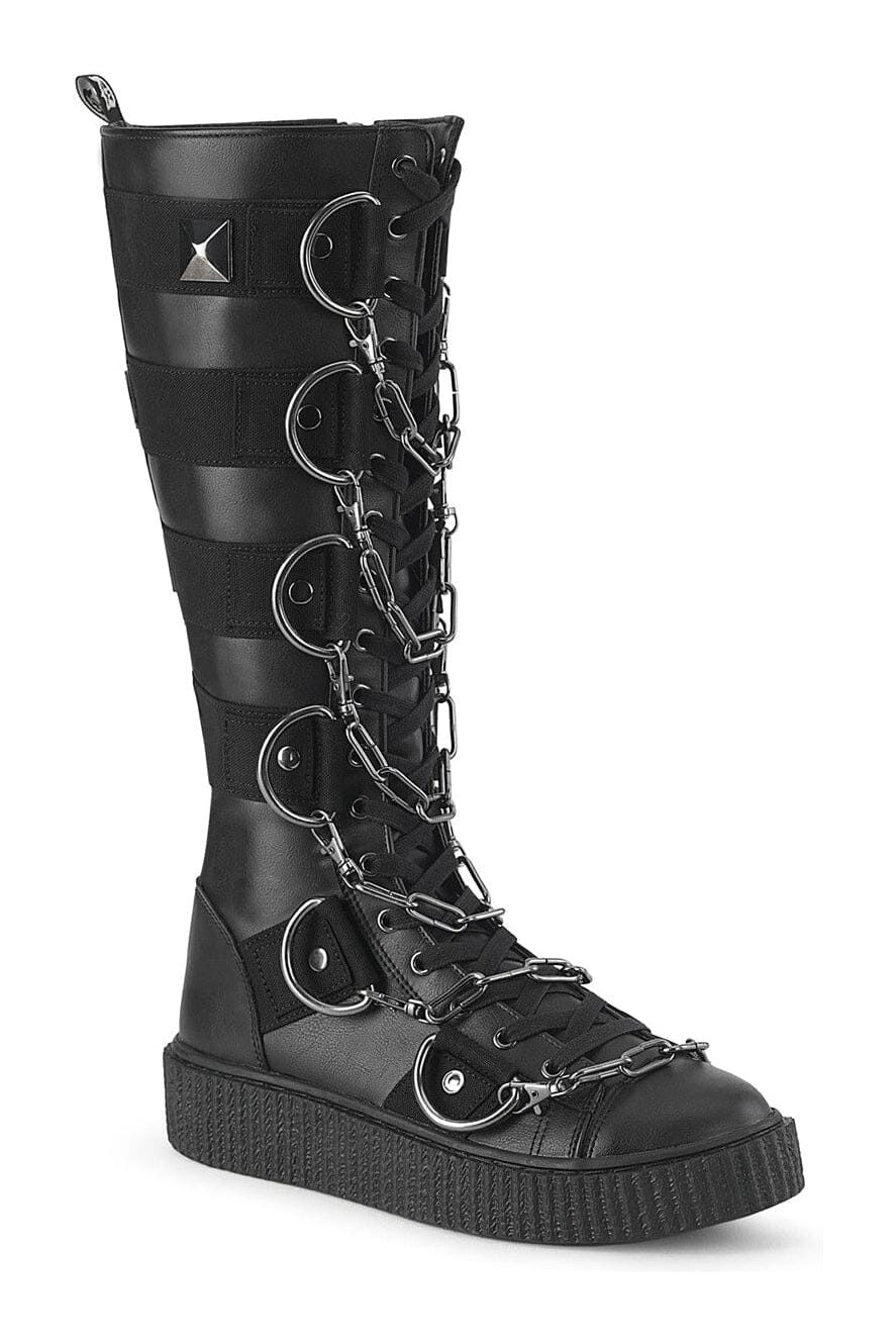 SNEEKER-405 Black Vegan Leather Knee Boot-Knee Boots-SEXYSHOES.COM
