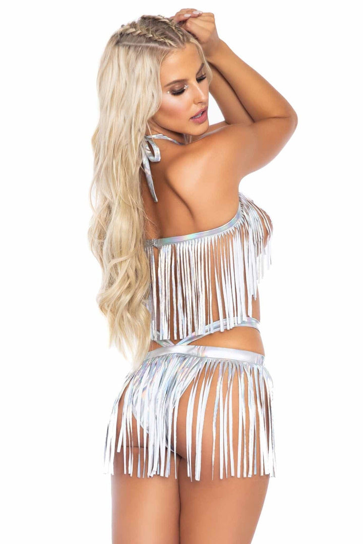 2 Piece Fringe Halter Top And Matching Top-Dancewear Sets-SEXYSHOES.COM