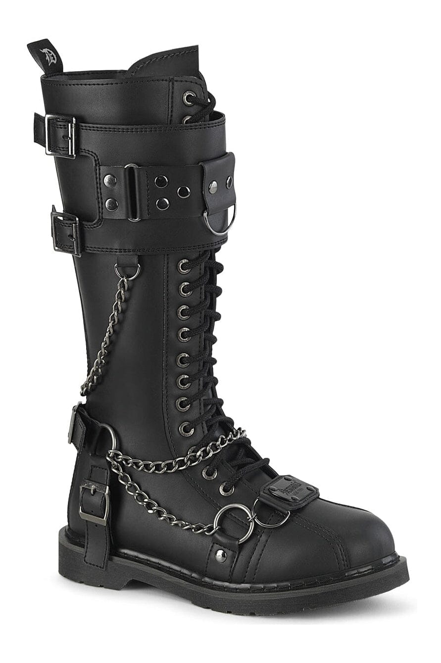 SS-BOLT-415 Black Vegan Leather Combat Boot-Footwear-SEXYSHOES.COM
