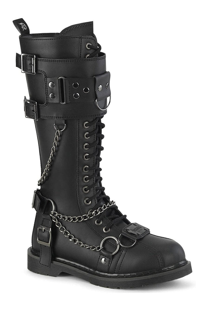 SS-BOLT-415 Black Vegan Leather Combat Boot-Footwear-SEXYSHOES.COM