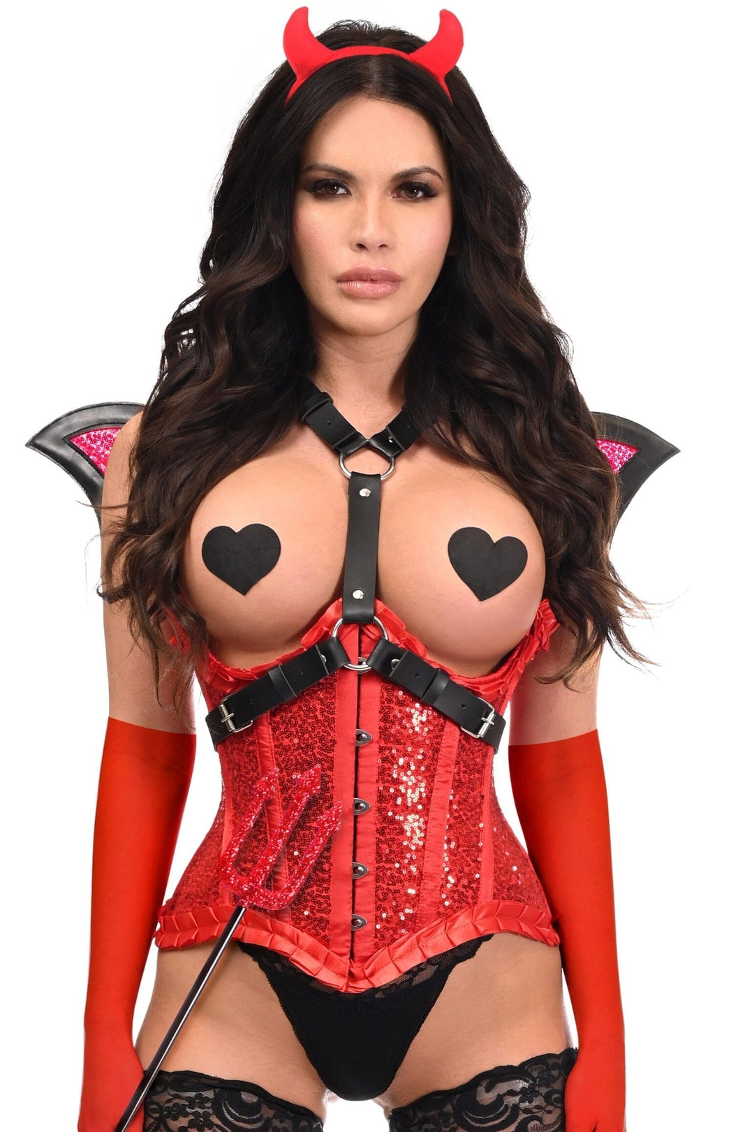 SS-Top Drawer 5 PC Red Sequin Devil Harness Corset Costume-Costumes-SEXYSHOES.COM