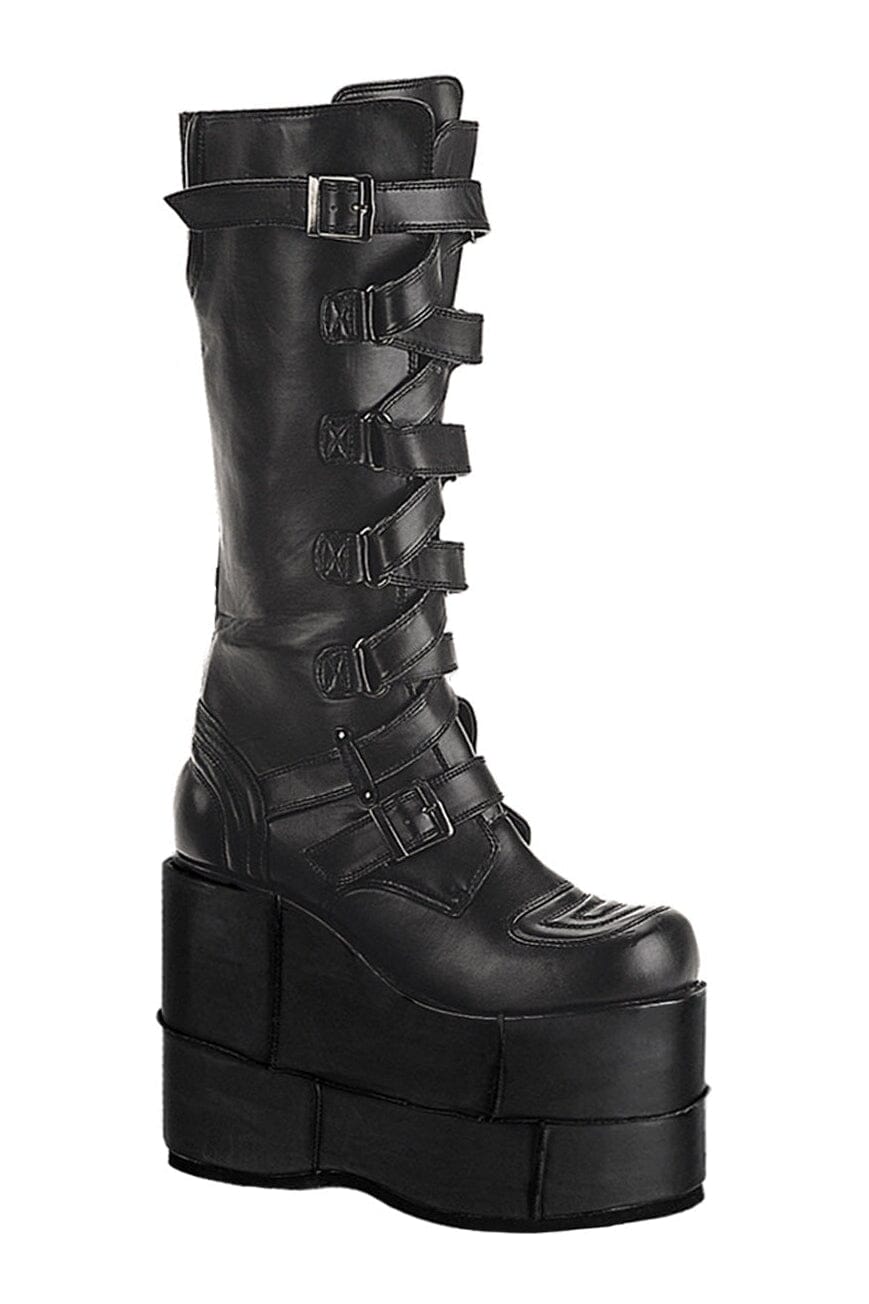 STACK-308 Black Vegan Leather Knee Boot-Knee Boots-SEXYSHOES.COM