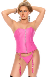Elegant Moments STRAPLESS FRONT ZIPPER BUSTIER WITH GARTER in Pink  from SexyShoes.com