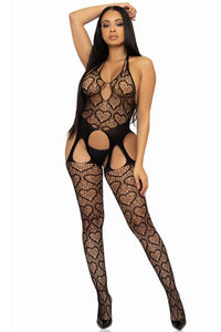 Seamless Heart Net Suspender Bodystocking-Bodystockings-SEXYSHOES.COM