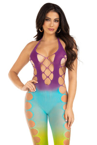 Seamless Ombre Faux Lace Up Footless Bodystocking-Bodystockings-SEXYSHOES.COM