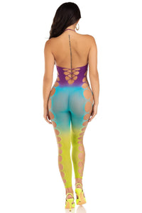 Seamless Ombre Faux Lace Up Footless Bodystocking-Bodystockings-SEXYSHOES.COM