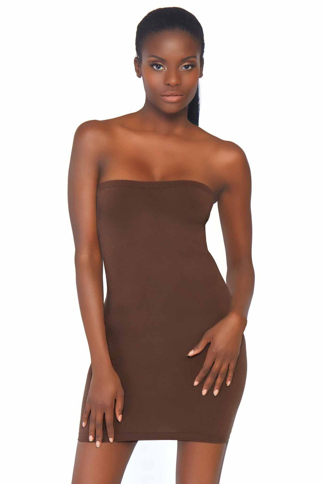 Leg Avenue Seamless Opaque Microfiber Bodycon Tube Dress in Brown  from SexyShoes.com