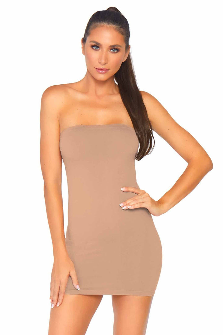 Leg Avenue Seamless Opaque Microfiber Bodycon Tube Dress in Nude  from SexyShoes.com