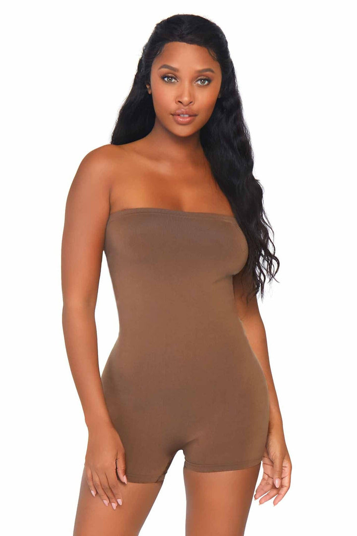 Leg Avenue Seamless Opaque Microfiber Strapless Romper in Nude  from SexyShoes.com