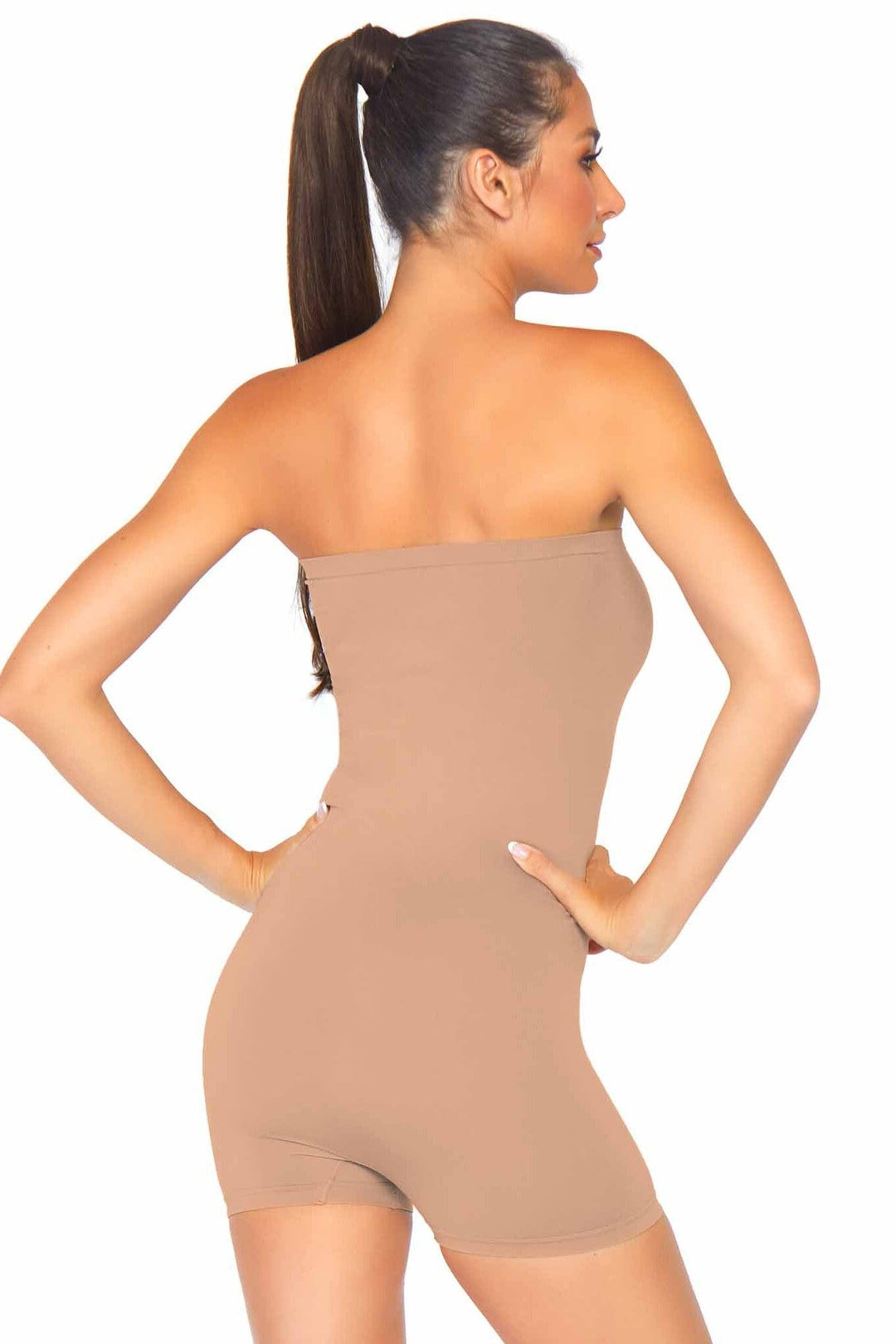 Leg Avenue Seamless Opaque Microfiber Strapless Romper in Nude