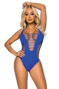 Leg Avenue Seamless Shredded Racer Back Thong Bodysuit in Blue  from SexyShoes.com