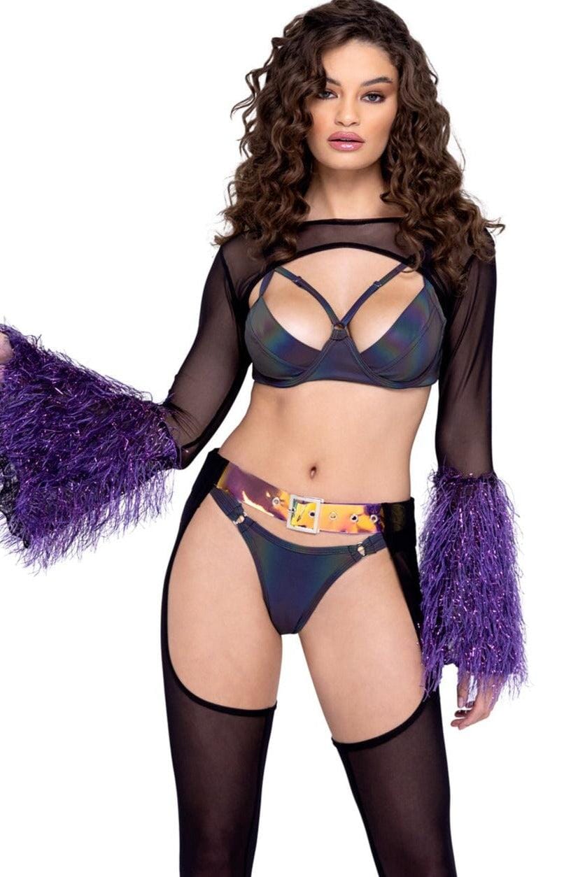 Sheer Shrug with Faux Fur Bell Sleeve-Sexy Tops-SEXYSHOES.COM