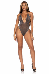 Shimmer Sheer Lurex Rhinestone Teddy With Thong Back & Convertible Wrap-Around Straps-Teddies-SEXYSHOES.COM