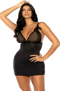 Oh La La Cheri Soft Cup Fitted Babydoll with Non Functional Satin Bow Details in Black