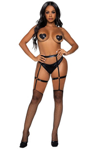 Strappy Wet Look O-Ring Garter Butt Harness-Lingerie Sets-SEXYSHOES.COM