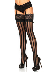 Leg Avenue Stripe Thigh Hi W/ Lace Top in Black  from SexyShoes.com