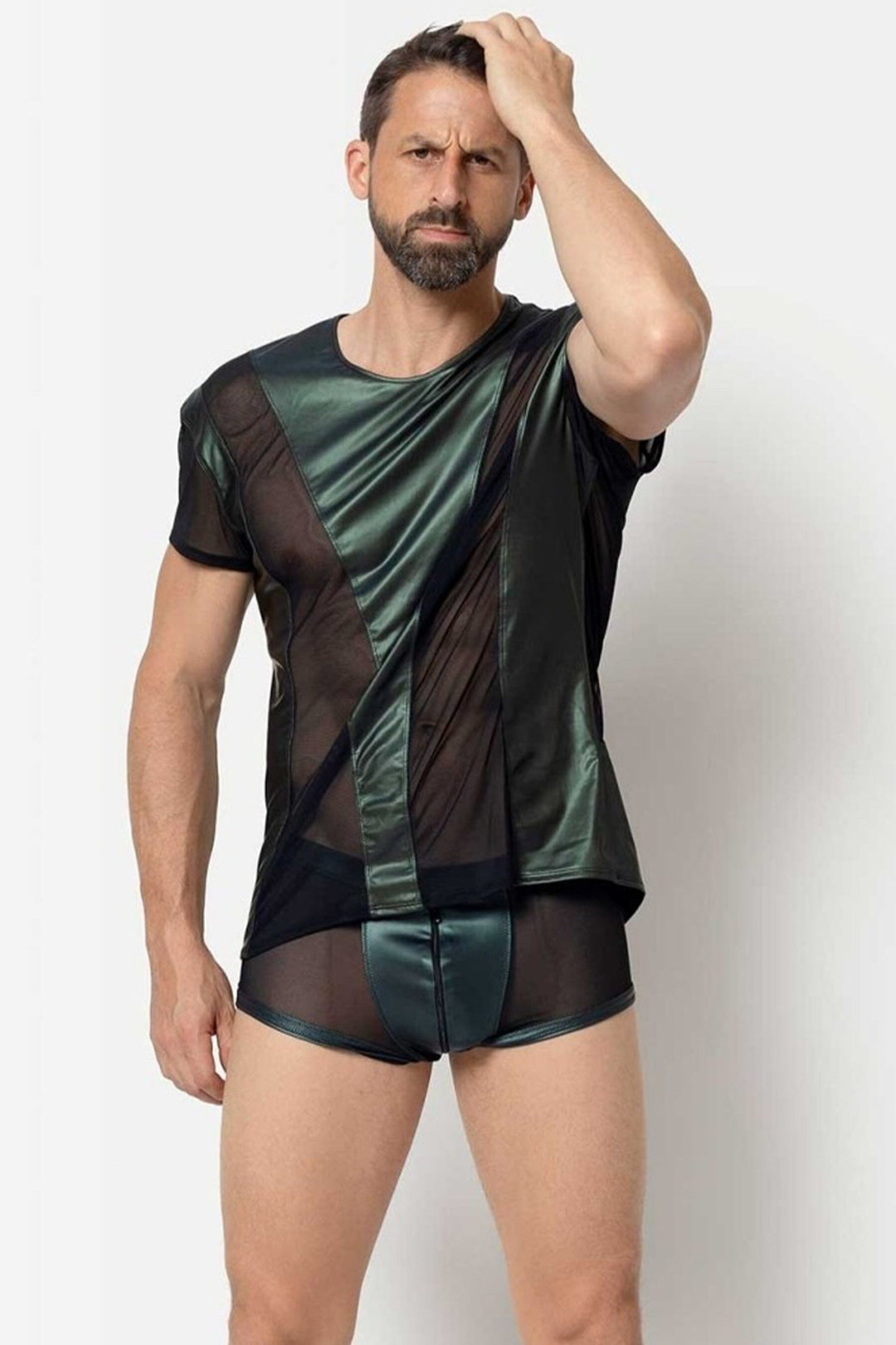 TOMANA Wetlook Mesh Shirt-Fetish Tops-SEXYSHOES.COM