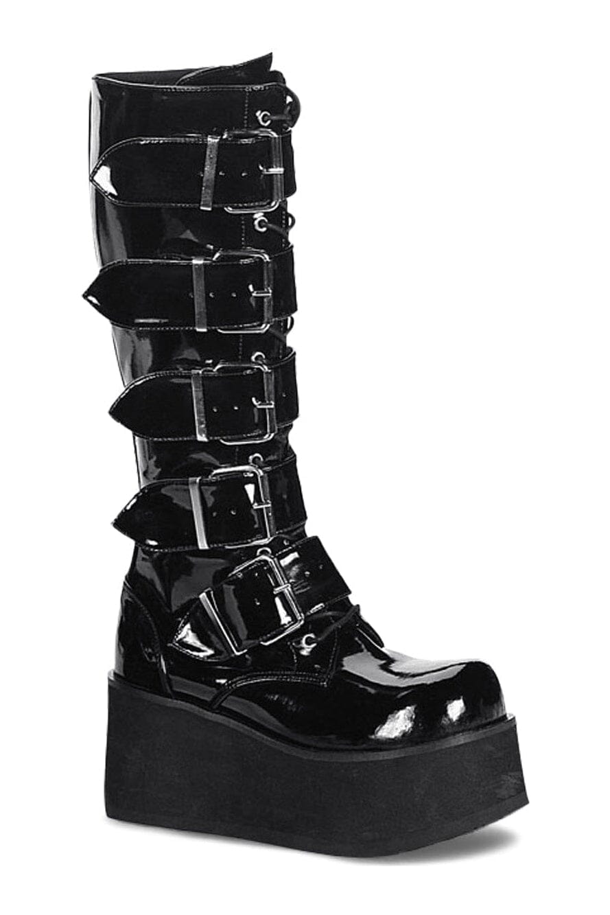 TRASHVILLE-518 Black Patent Knee Boot-Knee Boots-SEXYSHOES.COM