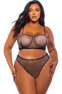 Roma Confidential Think Pink Rhinestone Bralette 2 Piece Short Set in Black  from SexyShoes.com