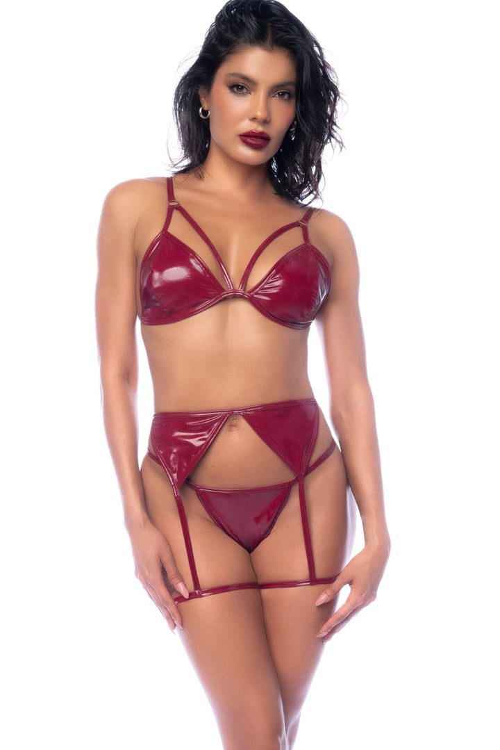 Three Piece Set Gloss Wine-Lingerie Sets-SEXYSHOES.COM