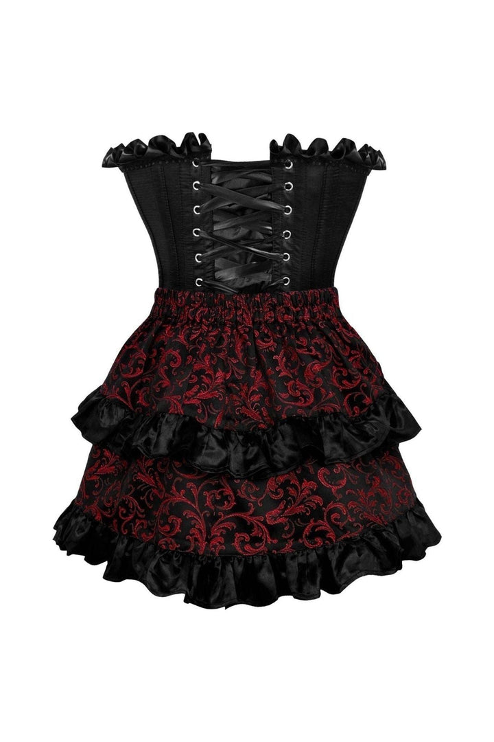 Daisy Corsets Top Drawer 2 PC Black Satin Steel Boned Burlesque Corset & Gold Brocade Skirt Set in Black