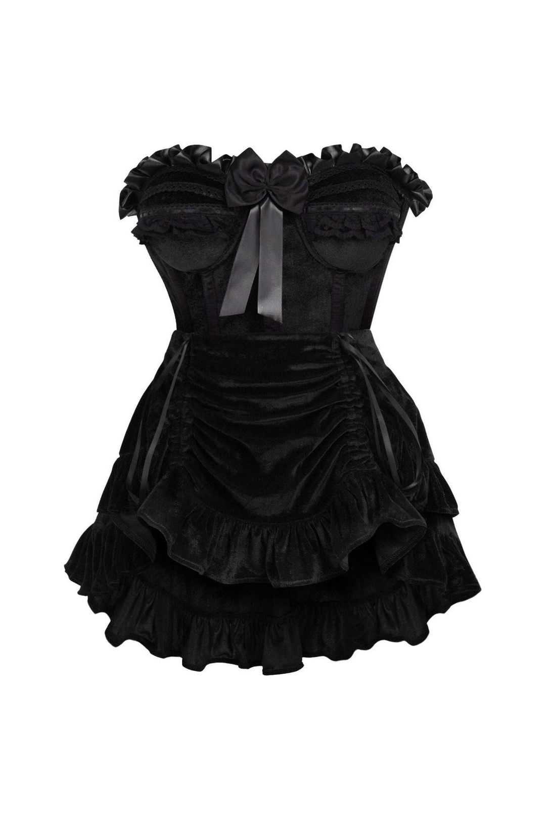 Daisy Corsets Top Drawer 2 PC Black Velvet Steel Boned Burlesque Corset & Skirt Set in Black  from SexyShoes.com