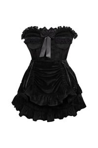 Daisy Corsets Top Drawer 2 PC Black Velvet Steel Boned Burlesque Corset & Skirt Set in Black  from SexyShoes.com