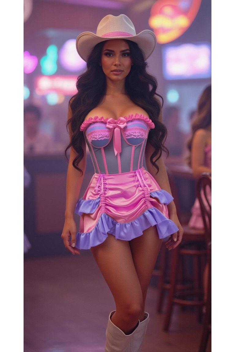 Top Drawer 2 PC Steel Boned Purple/Pink Mesh Underwire Bustier Corset & Skirt Set-Corset Sets-SEXYSHOES.COM