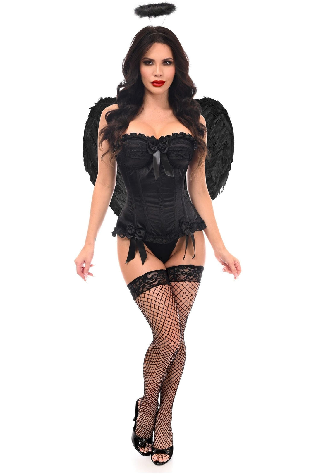 Top Drawer 3 PC Black Burlesque Dark Angel Corset Costume-Angel Costumes-SEXYSHOES.COM