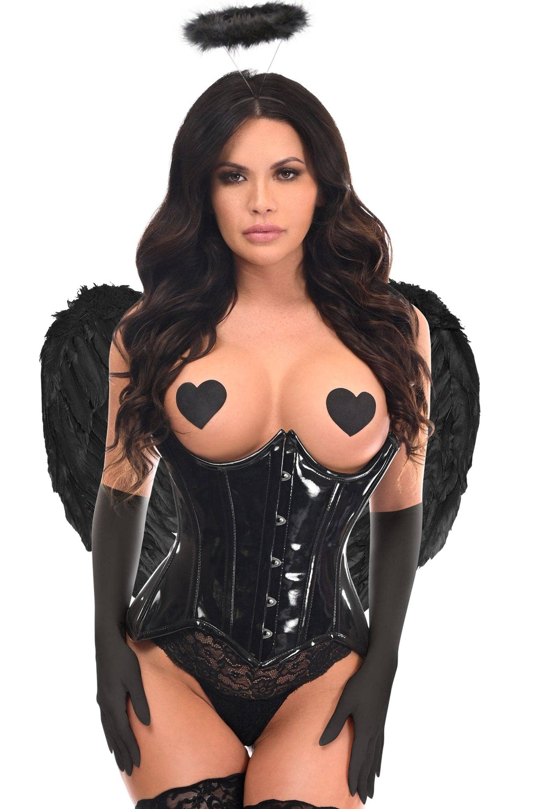 Top Drawer 4 PC Black Patent Dark Angel Corset Costume-Angel Costumes-SEXYSHOES.COM