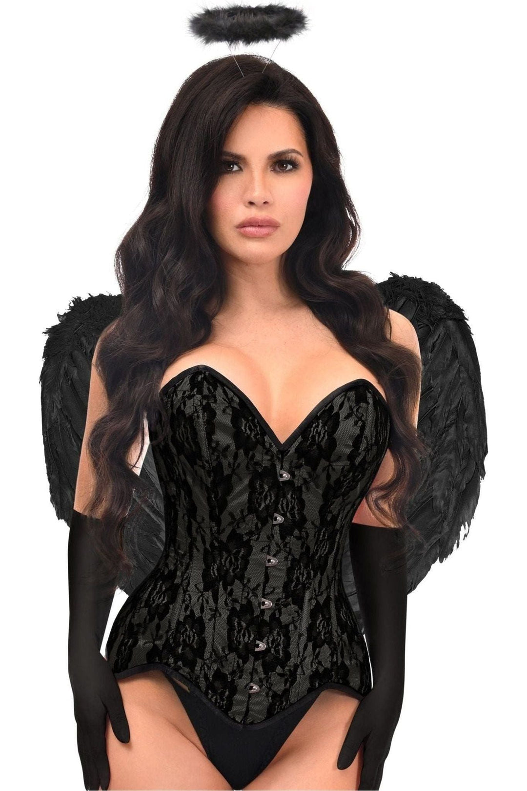 Top Drawer 4 PC Premium Black Angel Corset Costume-Angel Costumes-SEXYSHOES.COM