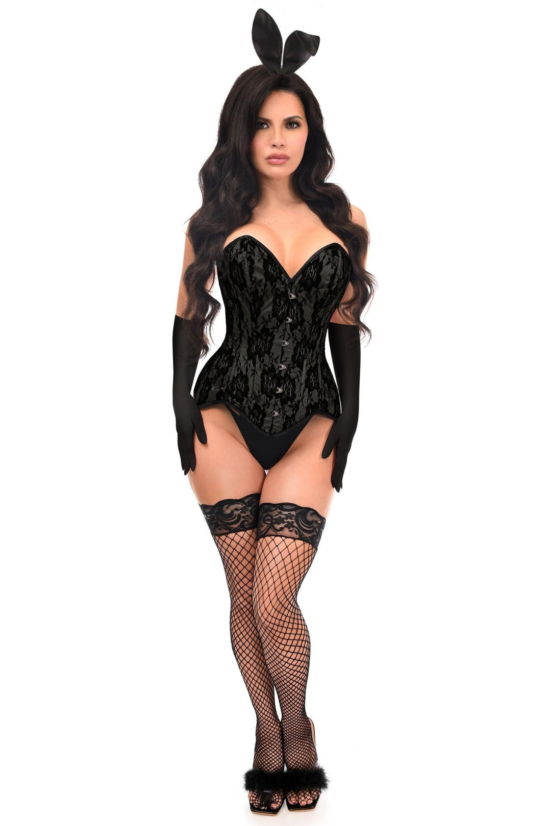 Top Drawer 4 PC Premium Black Bunny Corset Costume-Bunny Costumes-SEXYSHOES.COM