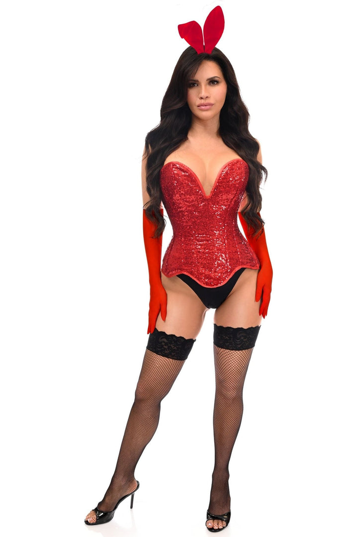Top Drawer 4 PC Red Sequin Bunny Corset Costume-Bunny Costumes-SEXYSHOES.COM