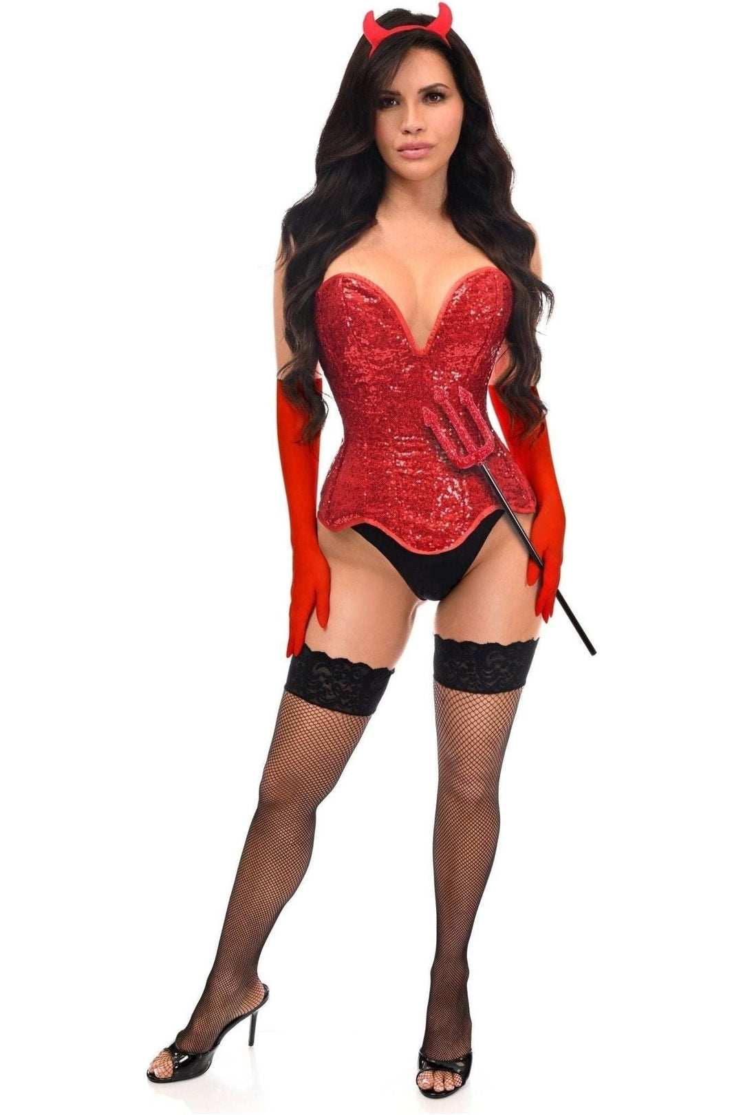Top Drawer 4 PC Red Sequin Devil Corset Costume-Devil Costumes-SEXYSHOES.COM