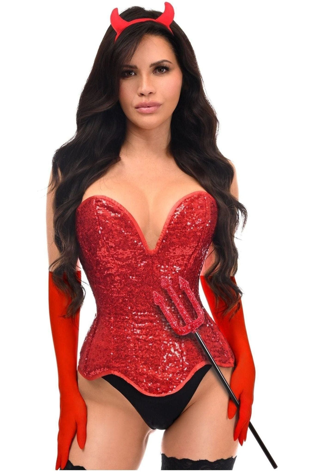 Top Drawer 4 PC Red Sequin Devil Corset Costume-Devil Costumes-SEXYSHOES.COM