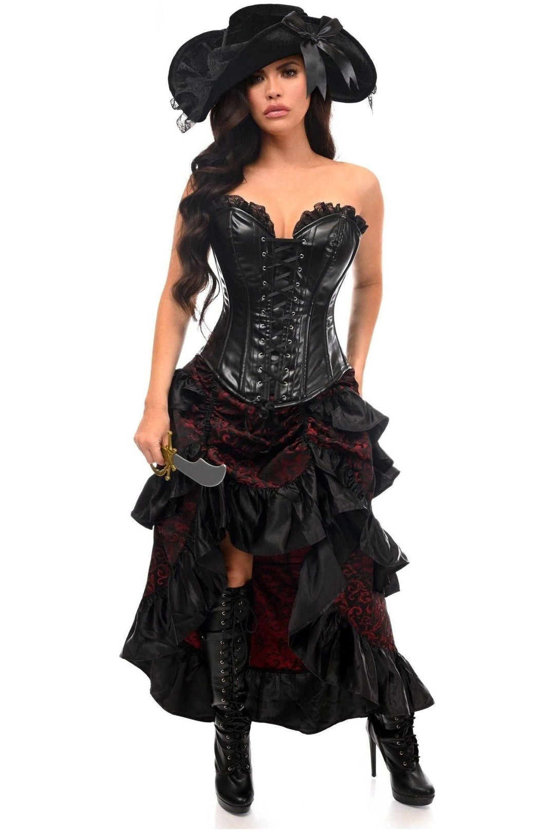 Top Drawer 4 PC Red/Black Premium Pirate Corset Costume-Pirate Costumes-SEXYSHOES.COM