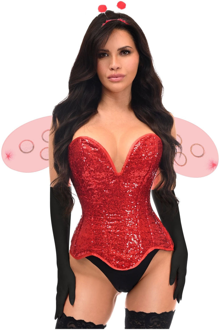 Top Drawer 4 PC Sequin Ladybug Corset Costume-Animal Costumes-SEXYSHOES.COM