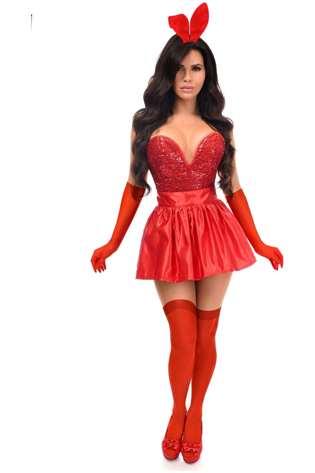 Top Drawer 5 PC Premium Red Bunny Corset Costume-Bunny Costumes-SEXYSHOES.COM