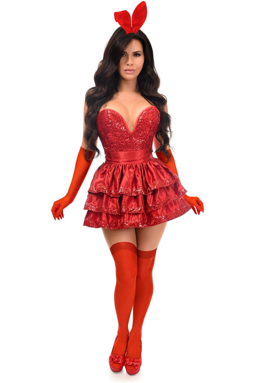 Top Drawer 5 PC Red Sequin Bunny Corset Costume-Bunny Costumes-SEXYSHOES.COM
