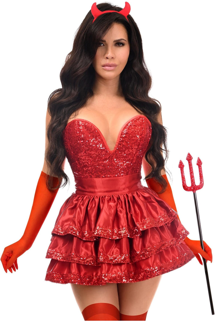 Top Drawer 5 PC Red Sequin Devil Corset Costume-Devil Costumes-SEXYSHOES.COM