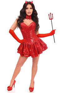 Daisy Corsets Top Drawer 5 PC Sequin Devil Corset Costume in Red  from SexyShoes.com