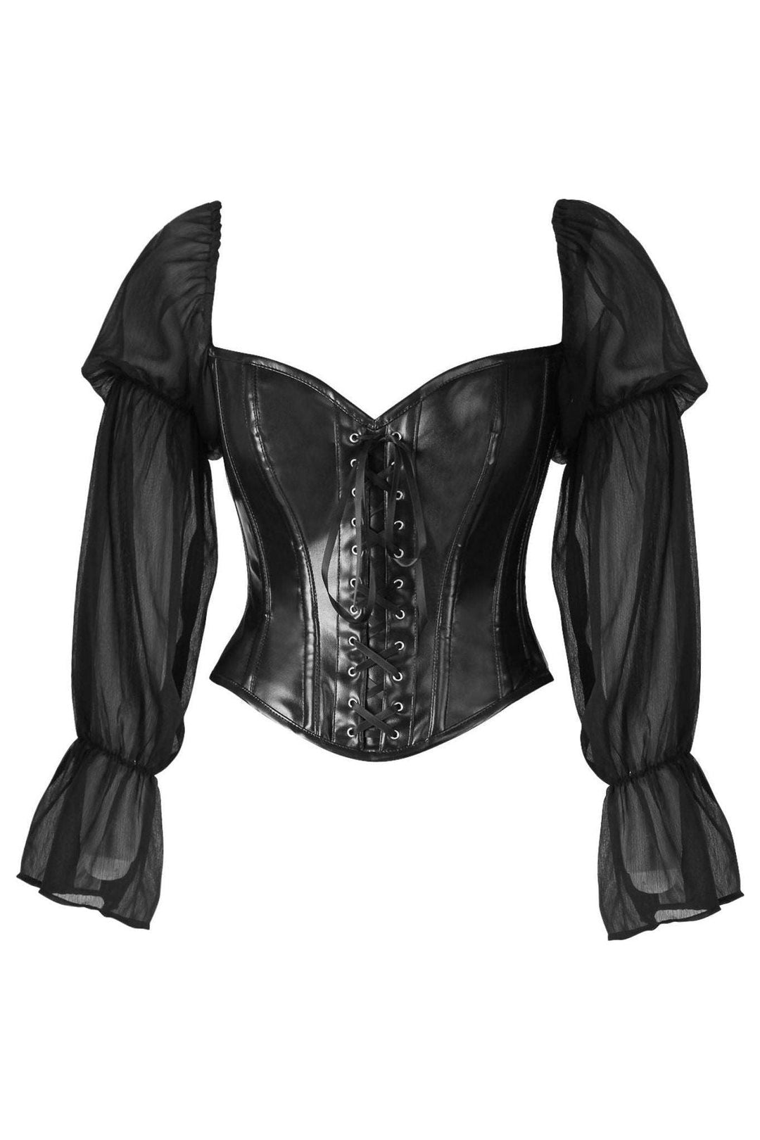 Daisy Corsets Top Drawer Black Faux Leather Steel Boned Corset w/Sleeves in Black  from SexyShoes.com