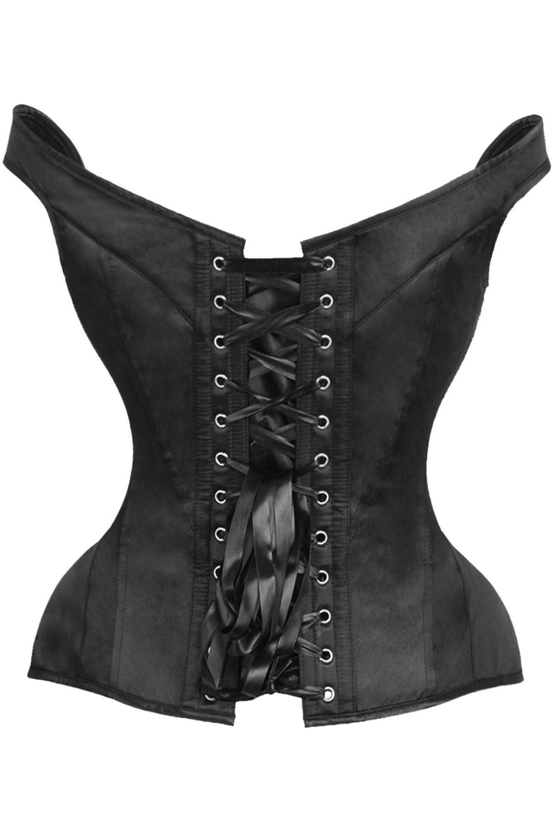 Top Drawer Black Satin Steel Boned Corset w/Straps-Overbust Corsets-SEXYSHOES.COM
