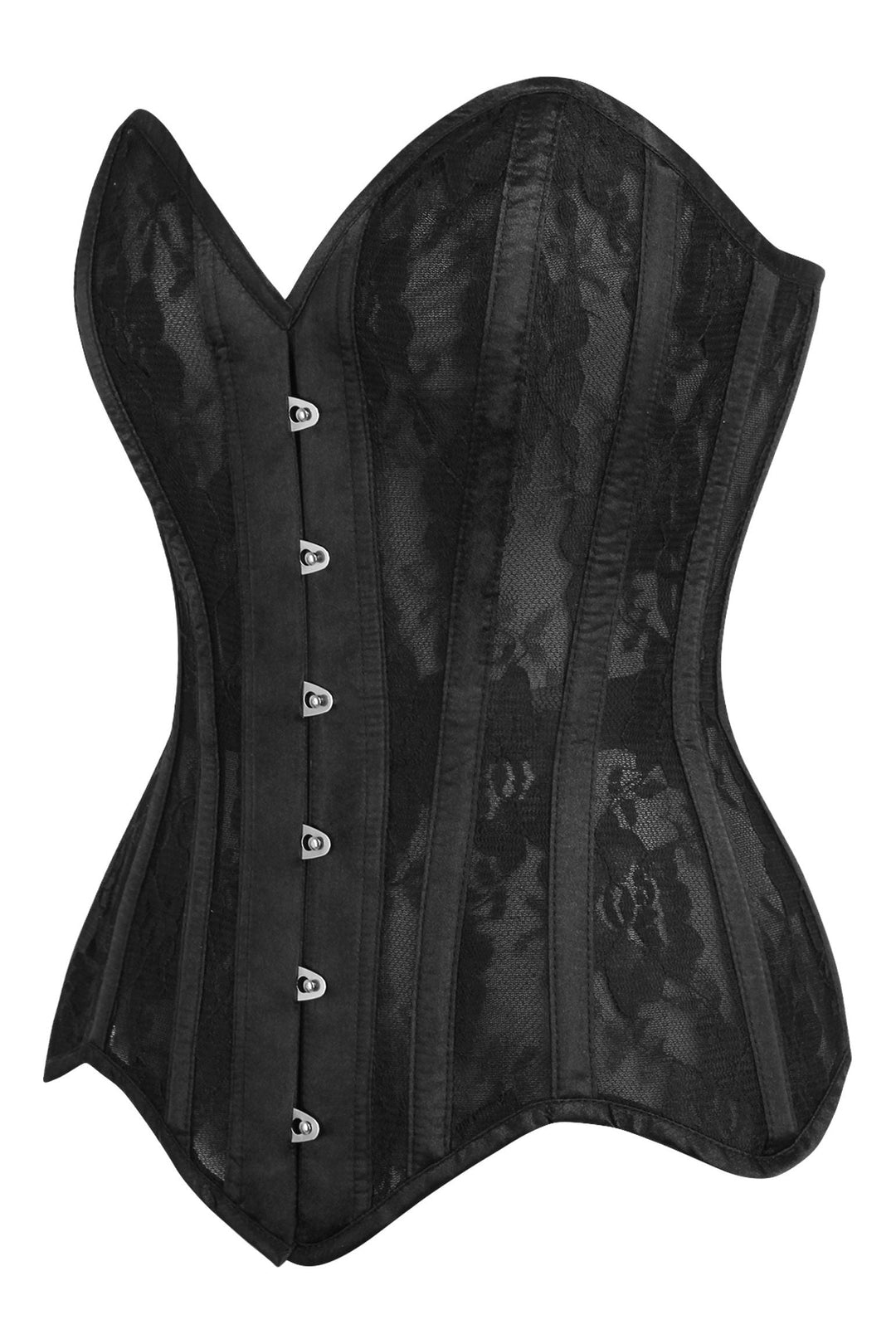 Daisy Corsets Top Drawer Black Sheer Mesh Net & Lace Steel Boned Overbust Corset in Black