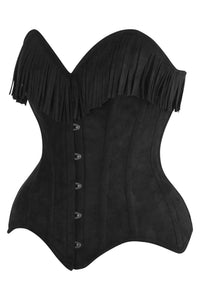 Daisy Corsets Top Drawer Black Suede Steel Boned Overbust Corset w/Fringe in Black
