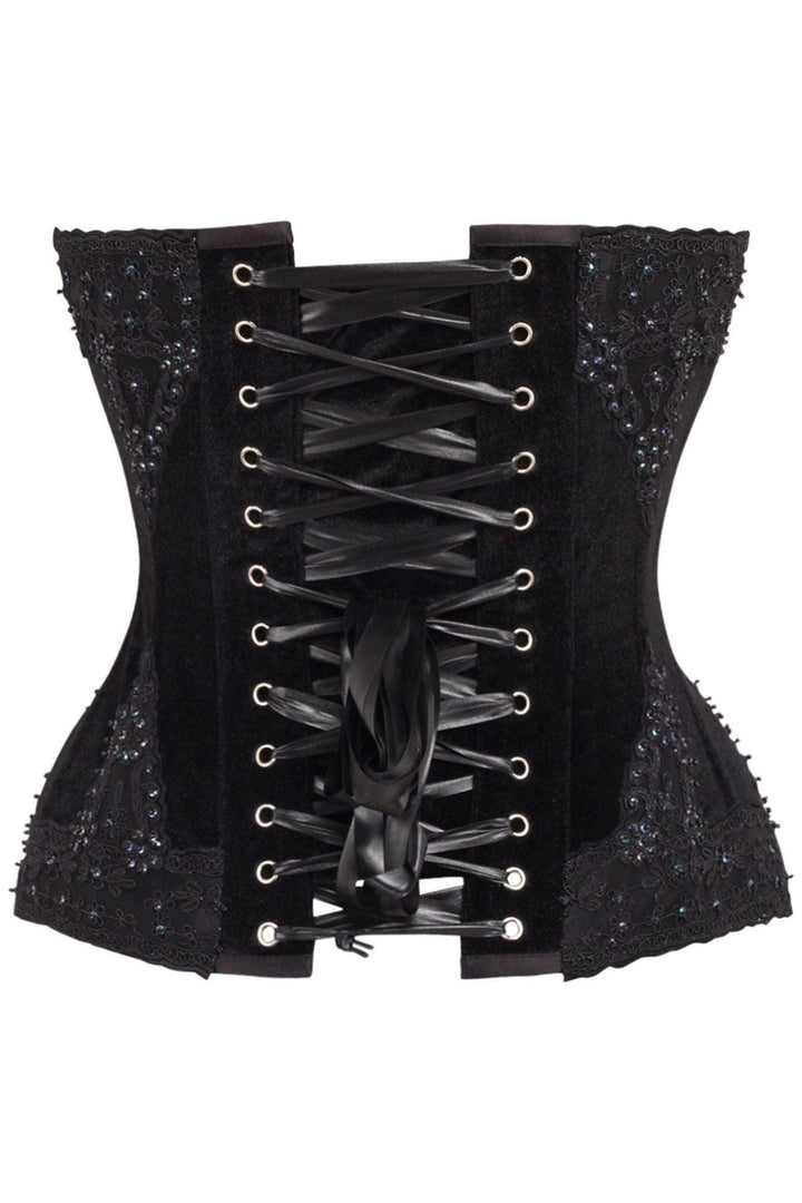 Daisy Corsets Top Drawer Black Velvet & Beaded Steel Boned Overbust Corset in Black